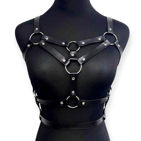 Black Harness Belt Adjustable Shoulder Chest Straps Edgy Belt NEW